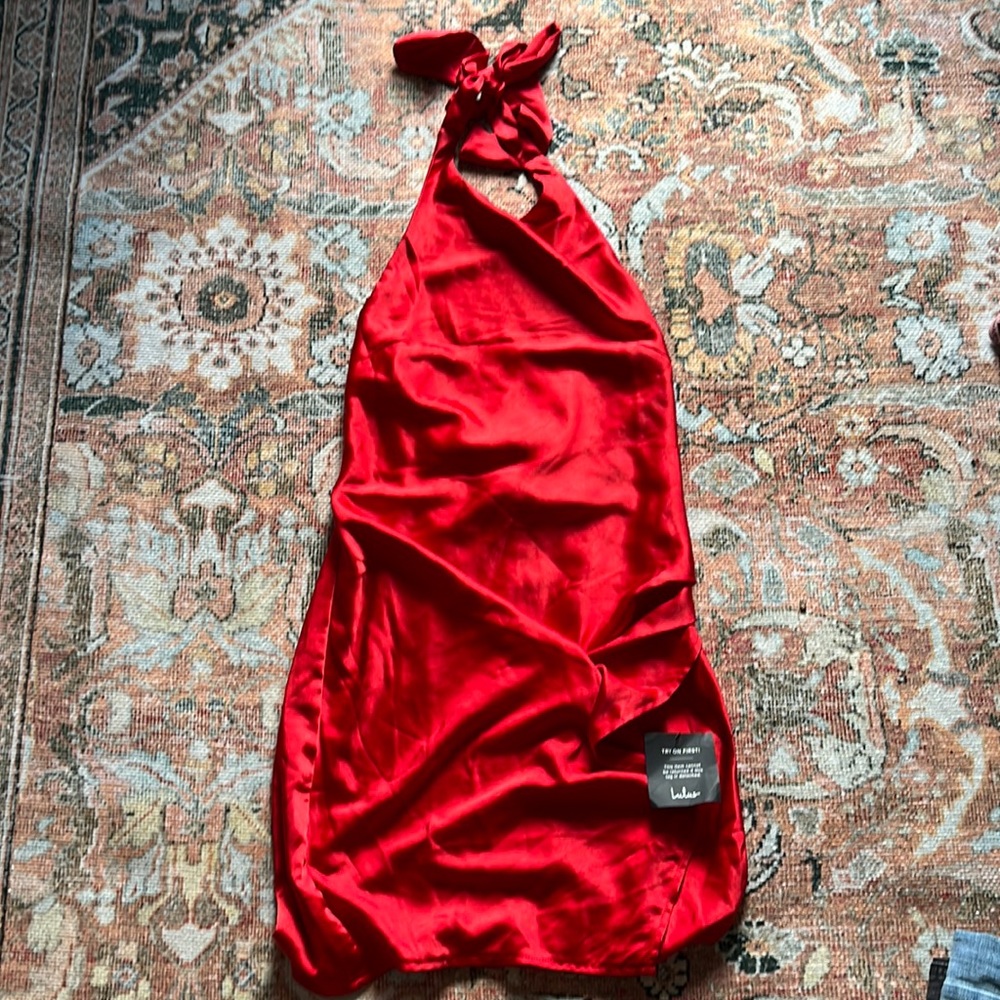 BRAND-NEW RED SATIN MINI DRESS